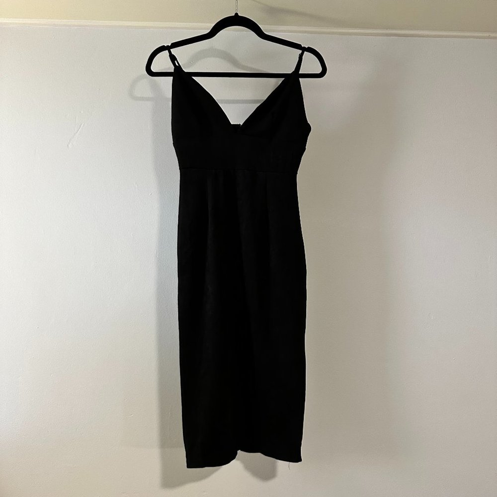 Lulu's Midi Black Velvet Body Dress Small